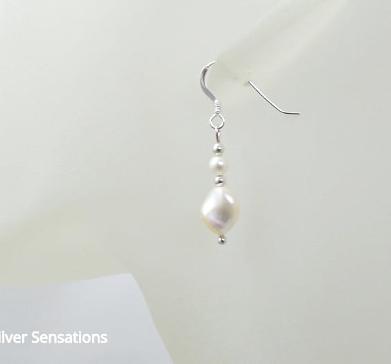 Elegant Creamy White Twisted Swarovski Pearl Hand Made Drop Earrings