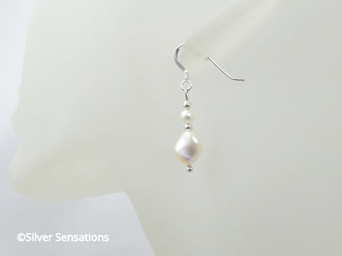Elegant Creamy White Twisted Swarovski Pearls Drop Earrings