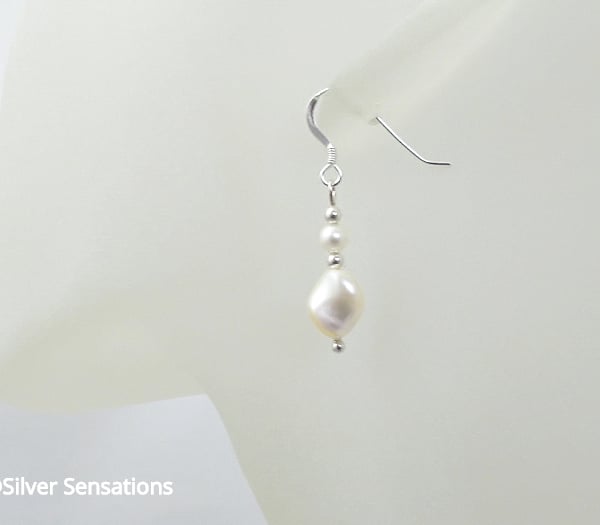 Elegant Creamy White Twisted Swarovski Pearls Drop Earrings