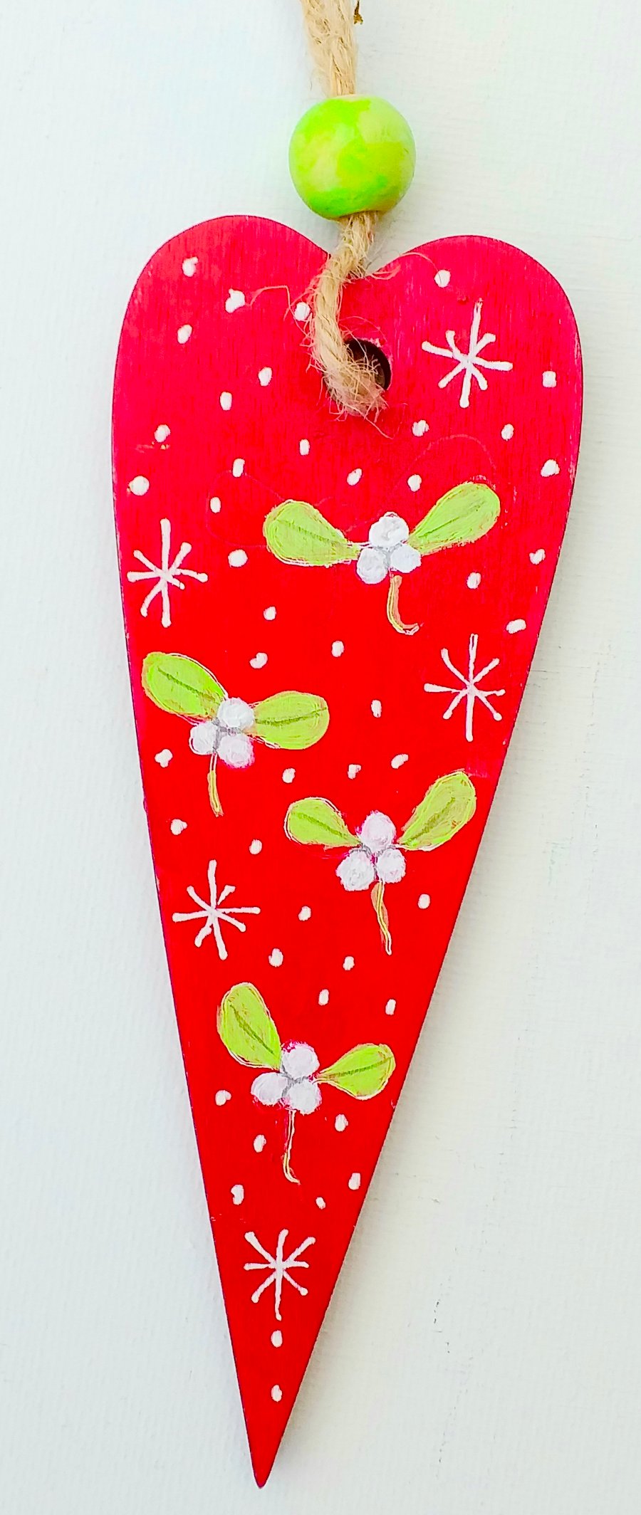 Mistletoe heart shape tree  decoration  hand painted original