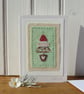 Little Tree, hand-stitched miniature textile on card with silver star at the top - Image 1