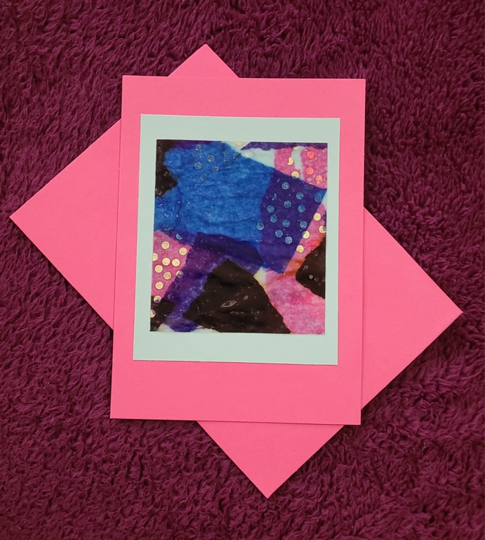 Handmade blank pink card glossy tissue paper design with pink envelope 