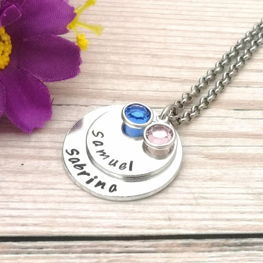 Birthstone Personalised Name Necklace - Mum Jewellery - Mum Necklace Kids Name