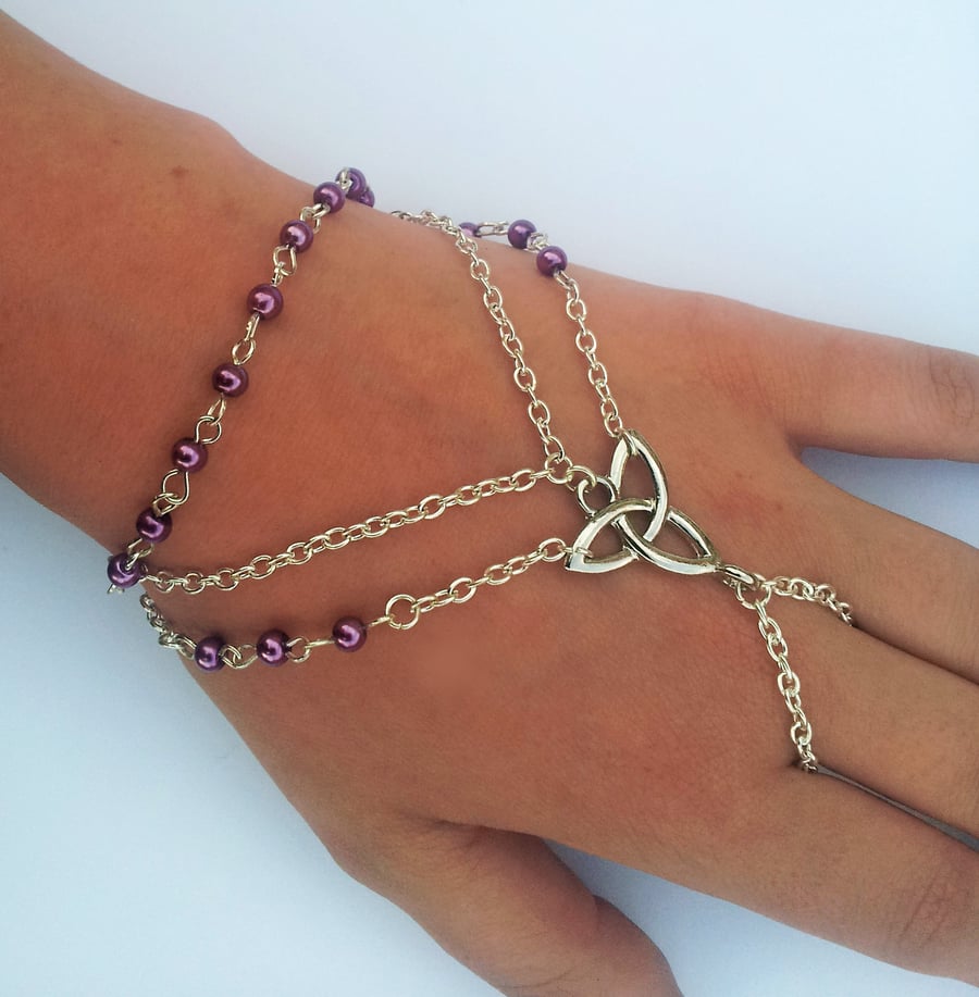 Silver Plate Purple Celtic Knot Trinquetra Knot Harness Slave Chain Bracelet