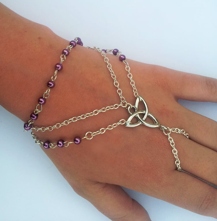 Silver Plate Purple Celtic Knot Trinquetra Knot Harness Slave Chain Bracelet