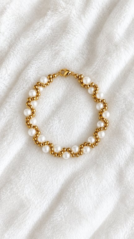 Gold Pearl , Delicate Beaded Bracelet, Elegant Jewellery, Gift for Her