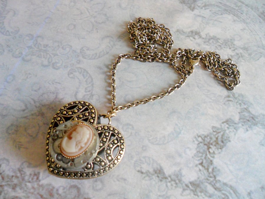Valentine Cameo Heart Steampunk Necklace