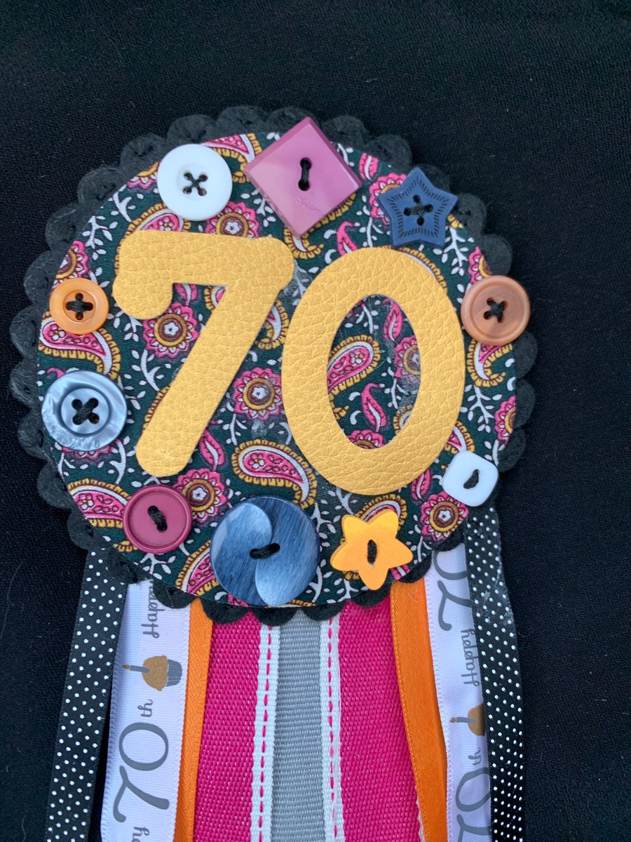 Birthday badge-Rosette Personalised - Paisley theme - 70th