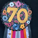 Birthday badge-Rosette Personalised - Paisley theme - 70th