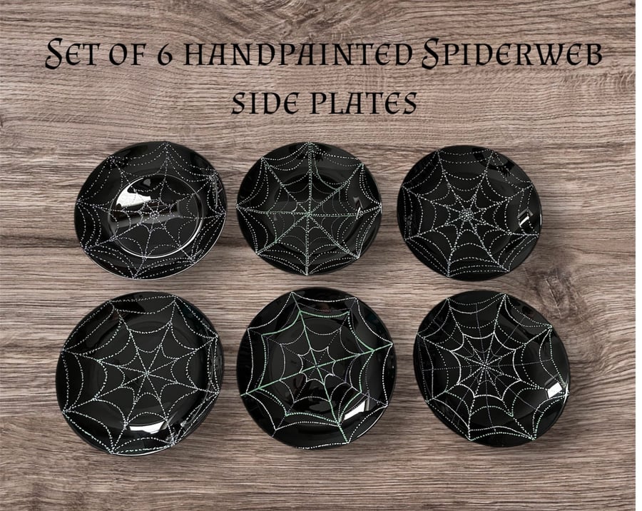 Set of 6 black ceramic gothic side plates