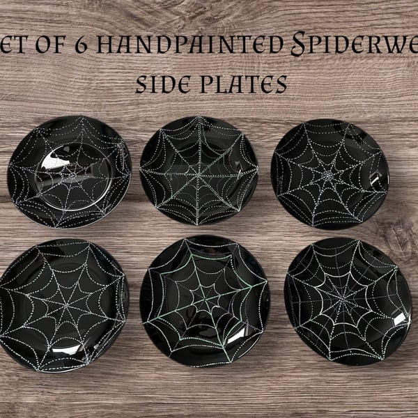 Set of 6 black ceramic gothic side plates