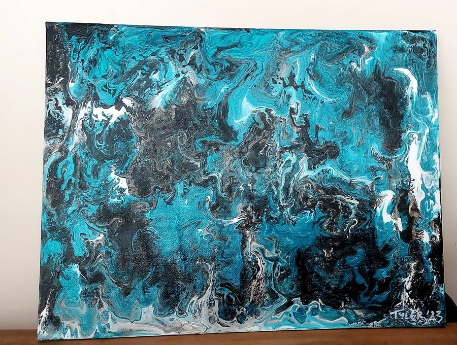 Oceanic - original abstract acrylic fluid painting on canvas board