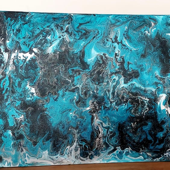 Oceanic - original abstract acrylic fluid painting on canvas board