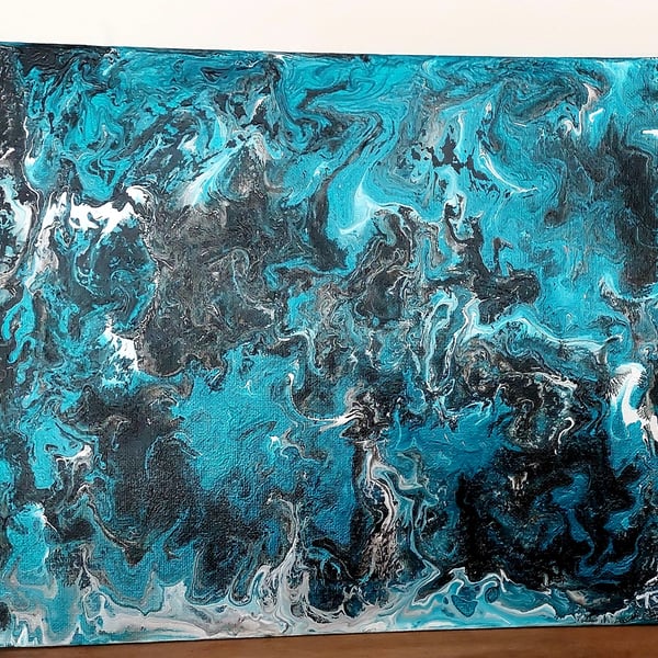 Oceanic - original abstract acrylic fluid painting on canvas board
