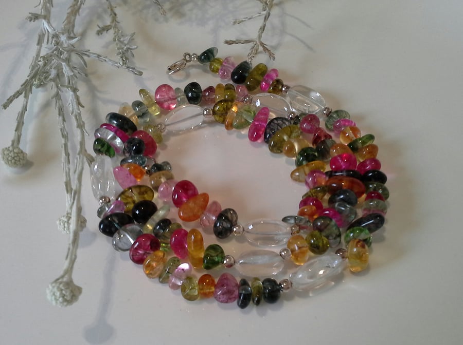 Rainbow Quartz Pebble Sterling Silver Necklace 