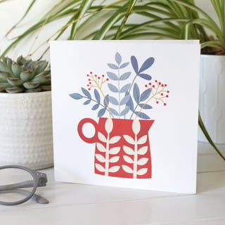 Red Flower Vase Greetings Card