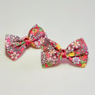 Spring floral Pink Bow Hair Bobbles 