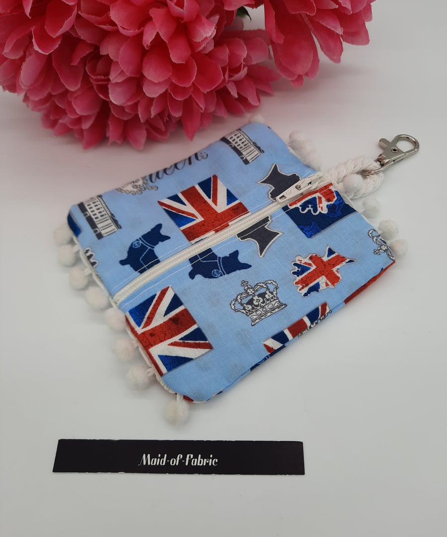 Blue queen print coin purse, free uk delivery 