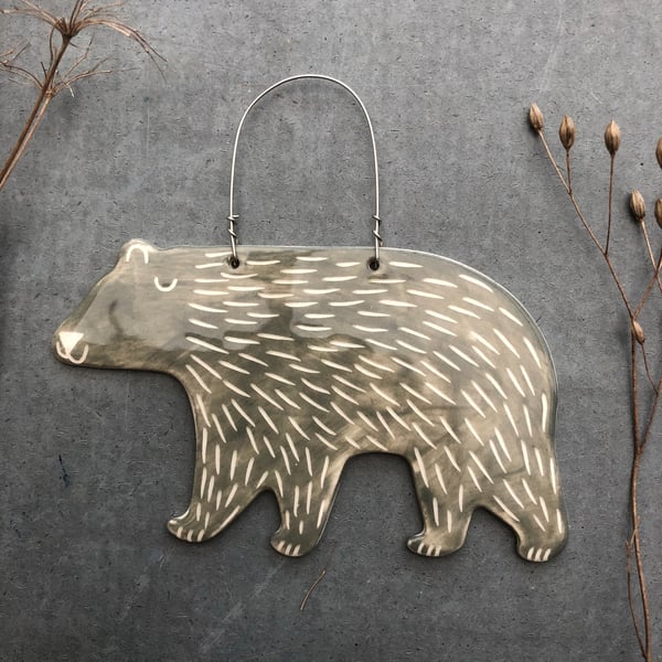 Ceramic Polar Bear (Light grey with Fur) Decoration