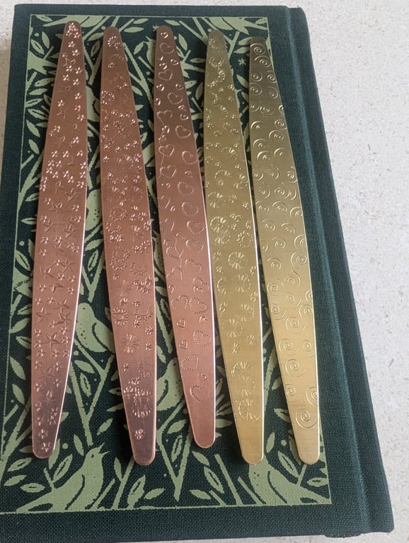 Hand Stamped  Bookmarks - copper and brass