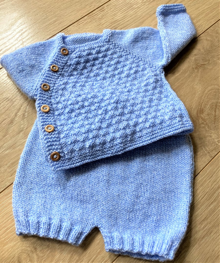 Baby Boy's hand knitted jumper and shorts set to fit up to 6 months