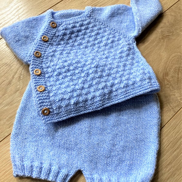 Baby Boy's hand knitted jumper and shorts set to fit up to 6 months