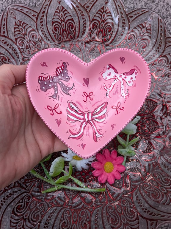 Bows Pink hand-painted ceramic ring jewellery dish