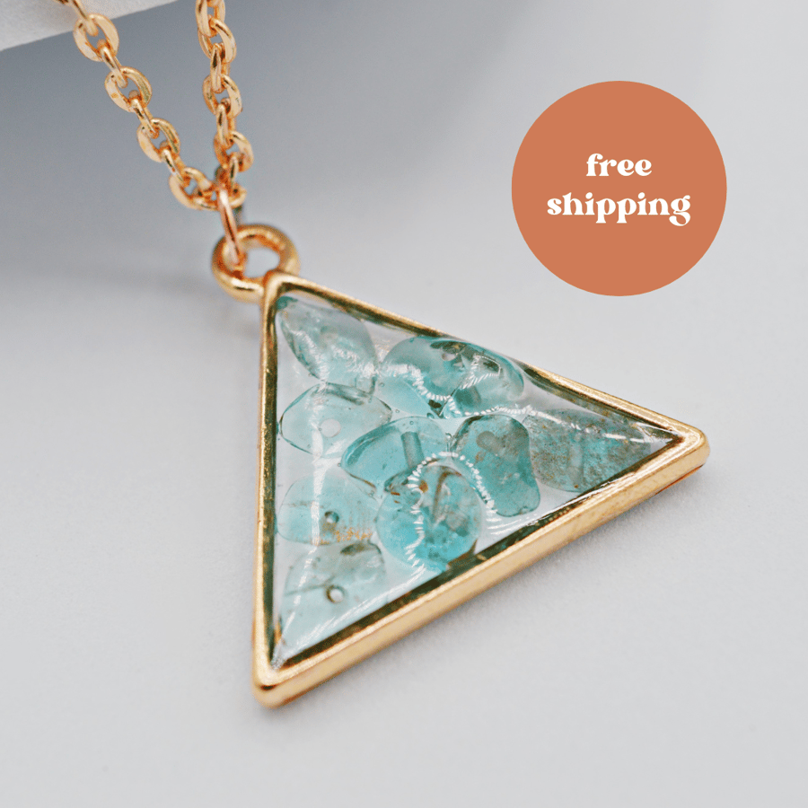 Blue Kyanite Triangle Worry Stone Pendant Necklace - Free Postage