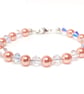 Peach Pearl and Crystal Bracelet, Austrian Crystal and Pearls, Wedding Jewellery