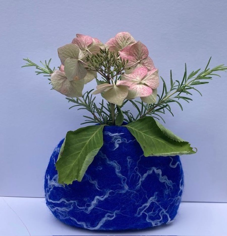 Felted sky & clouds wool vase.