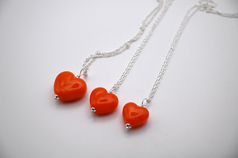 orange glass heart pendant necklace