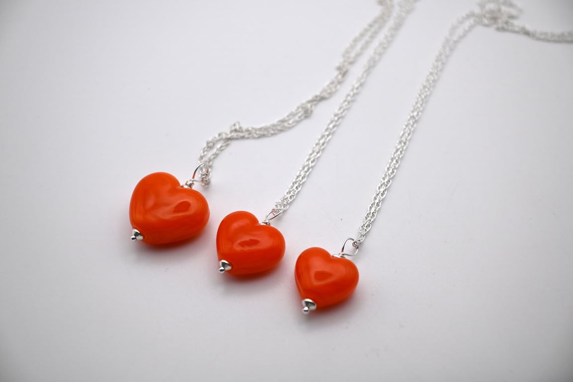orange glass heart pendant necklace