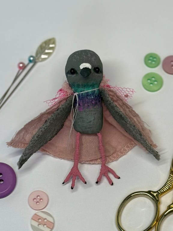 Fancy Pigeon Spun Cotton Paisley Miniature Art Doll