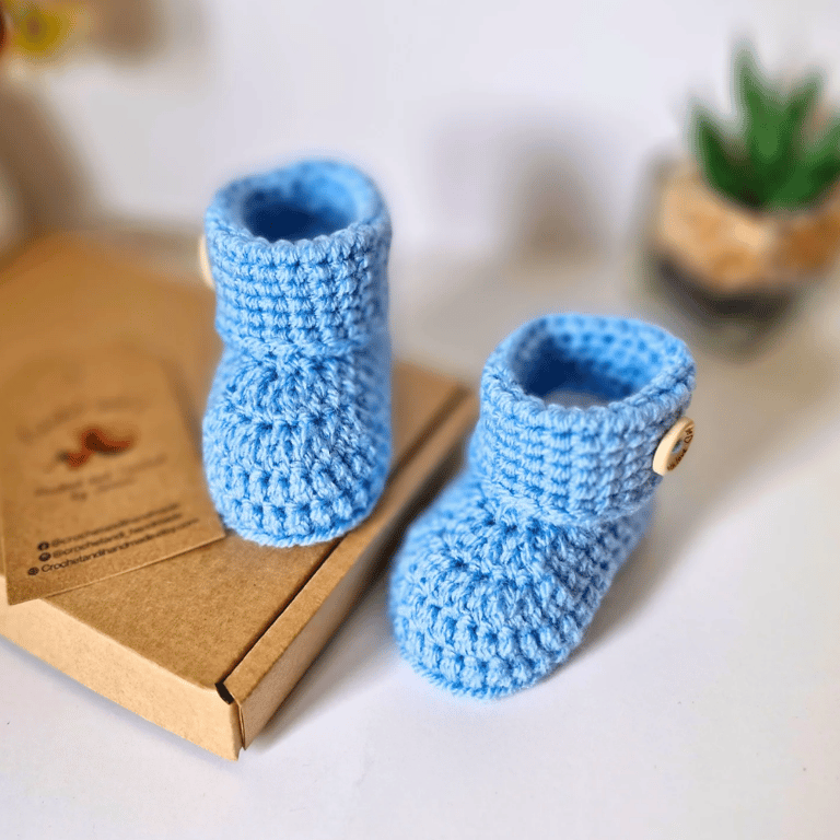 Handmade Baby Booties – Crochet Newborn Shoes with Button Detail