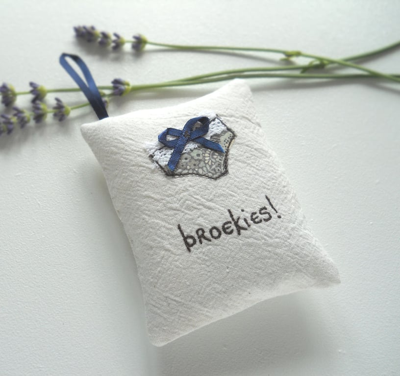 freehand embroidered lavender sachet hanging decoration broekies knickers