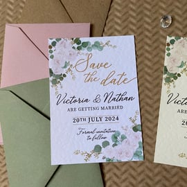 10 SAVE the DATE luxury Blush pink roses eucalyptus wedding invitations invites