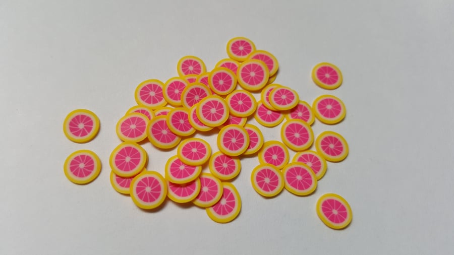 50 x Polymer Clay Cabochons - 6mm - Fruit - Pink Grapefruit 