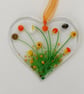 Fused glass floral heart suncatcher hanging decoration