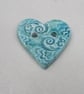 Medium Jade Green Brocade Texture Heart Shaped Ceramic Button - Image 1