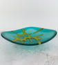 Large Glass Dish in Teal Green with Seaweed Motif - Image 4