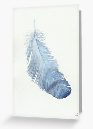 Blue feather watercolour study artist card notelet