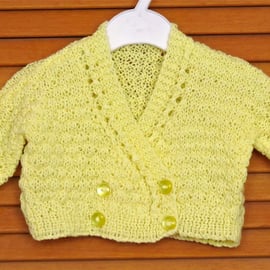 Hand Knitted Sunshine Yellow Double Front Baby Bolero, Shrug, Matinee, Cardigan