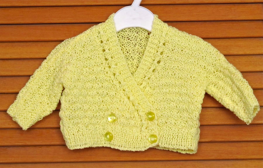 Hand Knitted Sunshine Yellow Double Front Baby Bolero, Shrug, Matinee, Cardigan