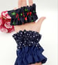 Ruffled scrunchies set of 3, navy, navy polkadot and navy cherry cotton.  
