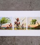 Shoreline Triptych. Painting Three  Landscapes Seedheads Trees