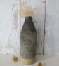 BOTTLE VASE hand-built stoneware pottery carved bottle in ash grey and green
