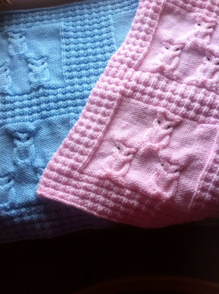 Knitting pattern for Owl Baby Blanket