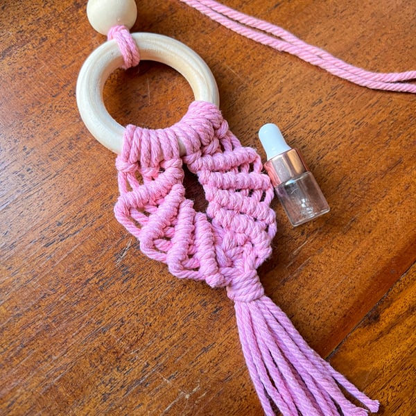 Macrame room air freshener, essential oil diffuser for wardrobe - pink