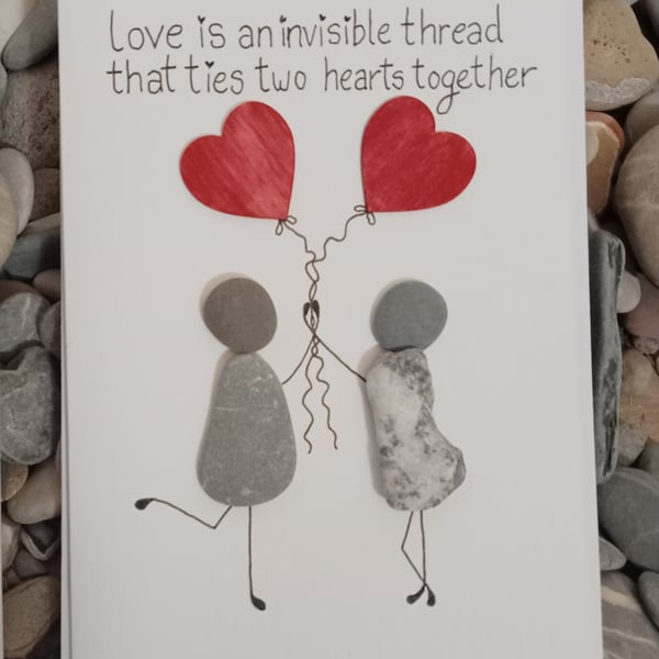 Love is an invisible thread that ties two hearts together, Valentines card