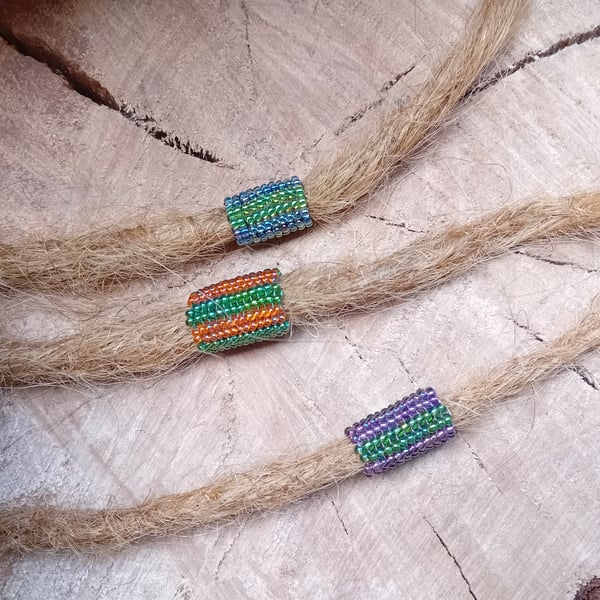 Green striped herringbone dreadlock hair beads